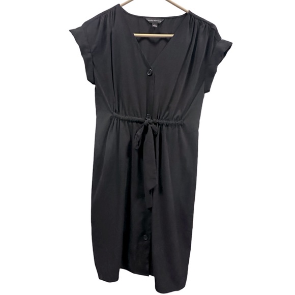 Rock & Republic Black Short Sleeve V Neck Tie Waist Button Up Shirt Dress XS - Picture 5 of 9